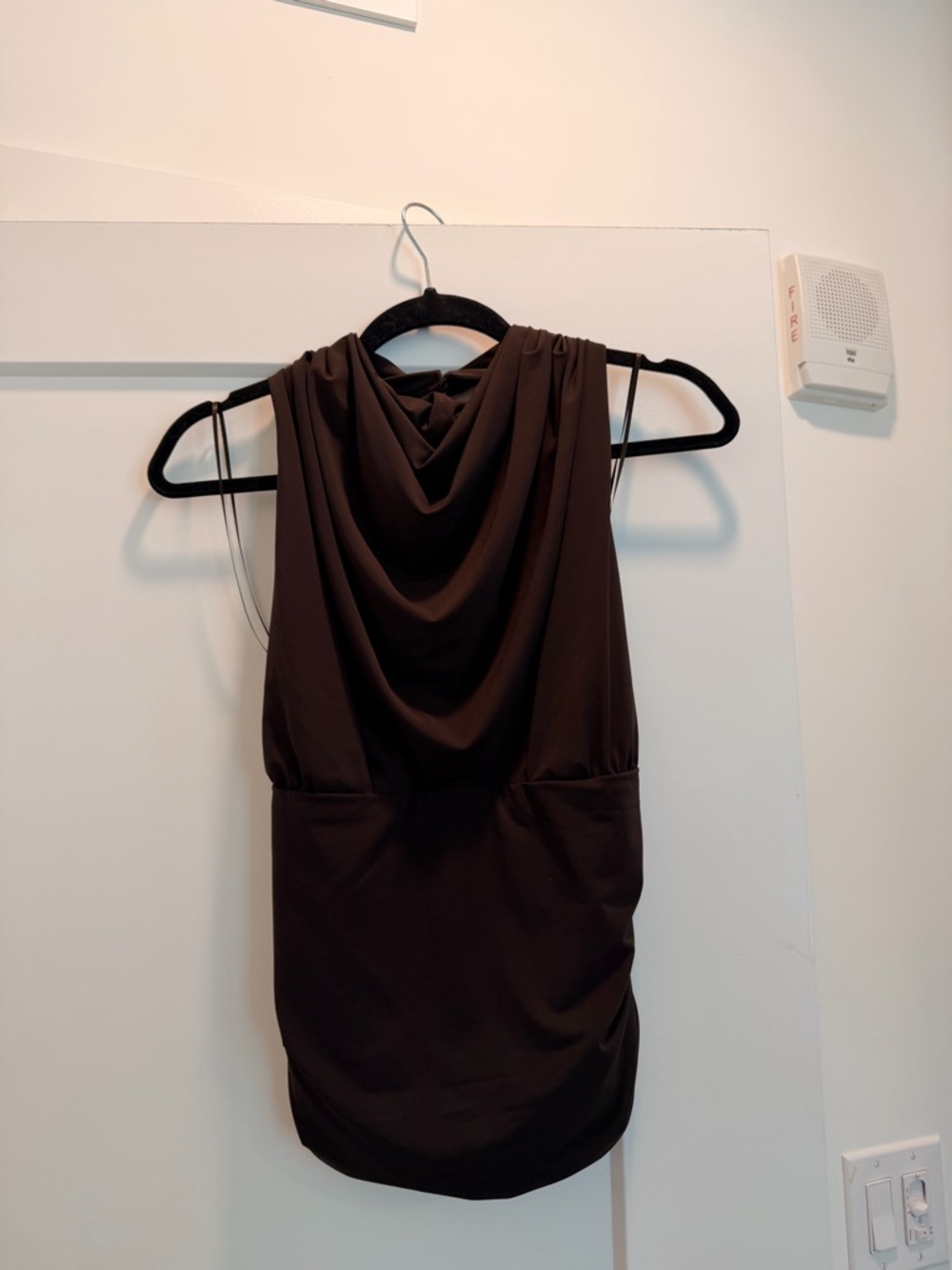 Zara Sleeveless Cowl Neck Tank Top in Dark Brown